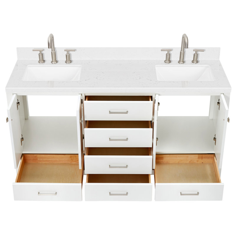 Meuble-lavabo double 66,25 po avec comptoir, Blanc / nickel brossé