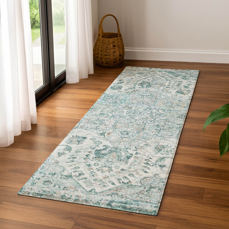 Premium Machine Washable Mayfield AMF2138 global Rug, 2'3" x 7'6" Runner, Teal