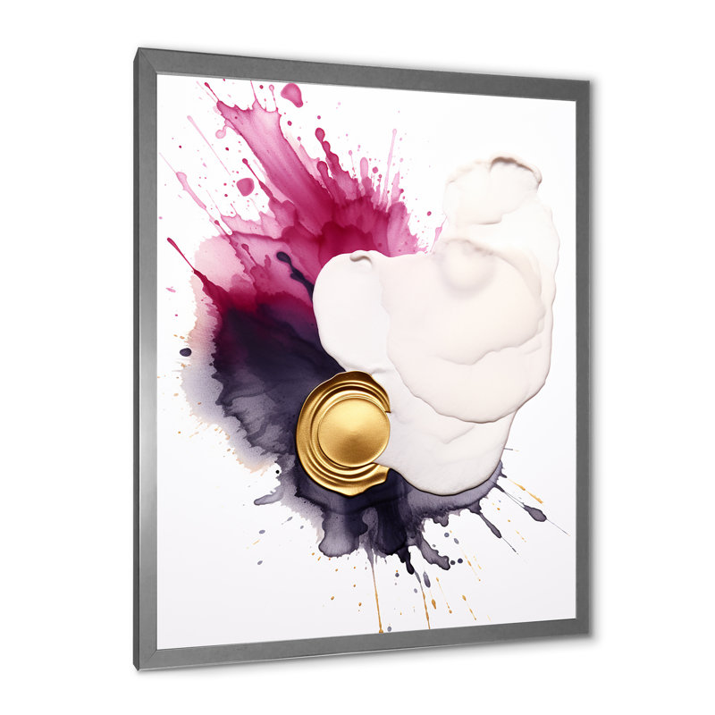 Délicats nuances d'encre magenta et dorée - peinture abstraite, impressions d'art mural, H 32 po x l 24 po x P 1 po