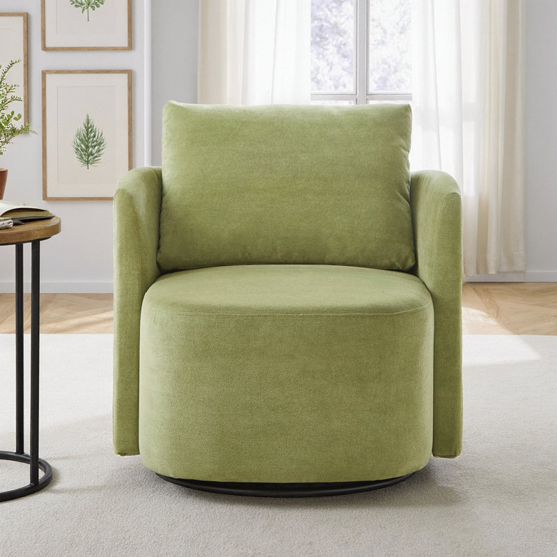Fauteuil demi-tonneau gris pivotant à 360 degrés avec revêtement moelleux en chenille, Vert