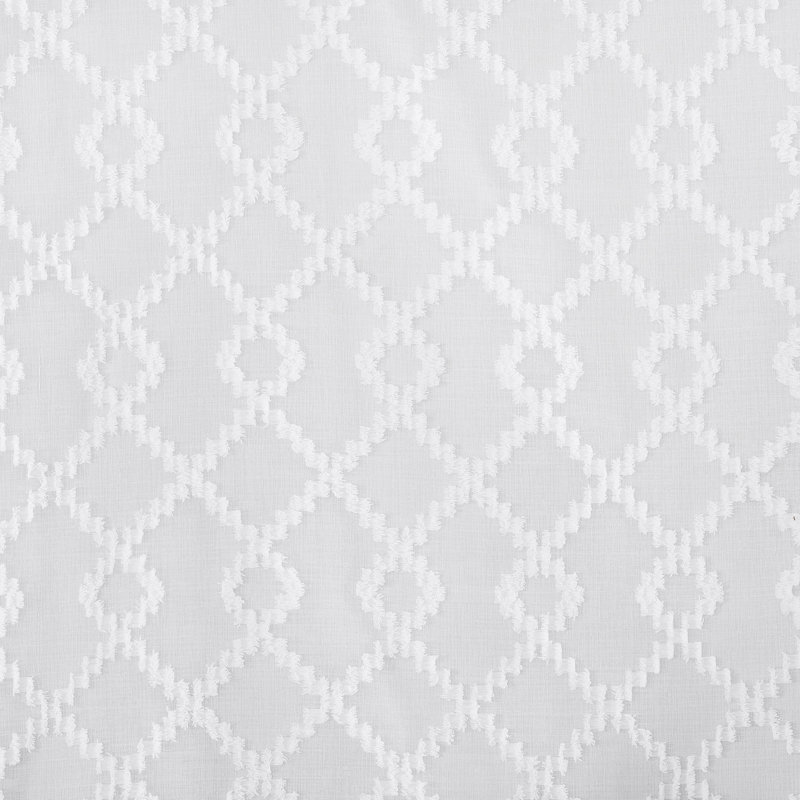 Rebecca-Jade Geometric Clipped Semi-Sheer Rod Pocket Kitchen Curtain Valance and Tiers Set, White, 54" W x 36" L