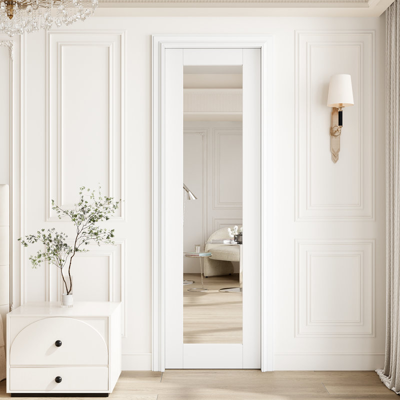 Porte intérieure à miroir pleine porte standard avec noyau blanc uni et apprêtée pour chambre à coucher et salon