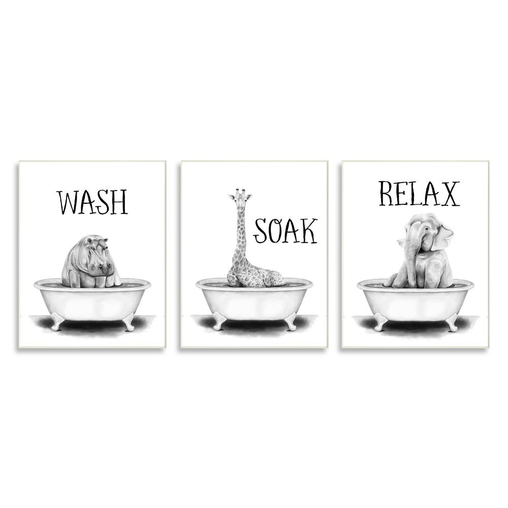 Wash Soak and Relax Jungle Animal Bath Tub - 3 Piece Graphic Art Print Set Viv + Rae™