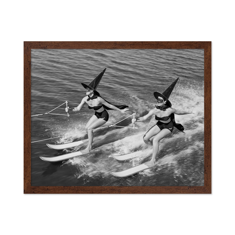 Witches Water Skiing, Poster, 16"H x 20"W, Brown Framed