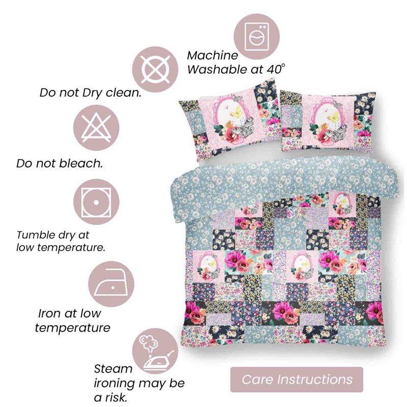 Elegant Polycotton Floral Bedding Set Complete Duvet Cover with Pillowcases Single Double King & Superking, King