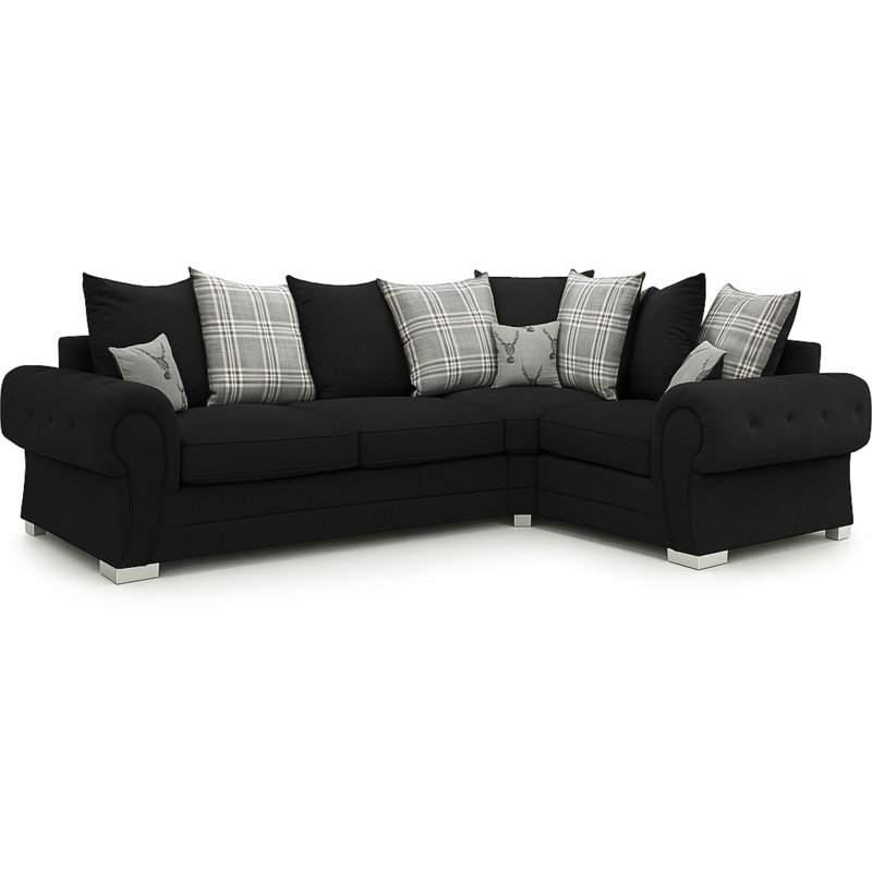 4 Seater Fabric Sofa & Chaise, Black, Right Hand Facing