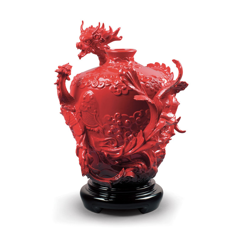 Vase de table en porcelaine rouge / noir 12,6 po
