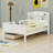 Wood Platform Bed With Built-In LED Light, Multi-Functional Headboard, Guardrail And 2 Drawers-1324353536