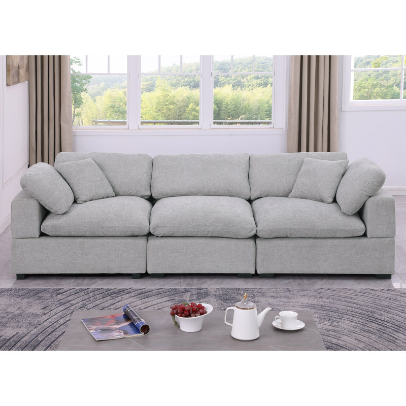 Upholstered Chenille Cloud Sofa Modular Couch, 35.50" H x 110.50" W x 39.50" D, 3, Light Gray