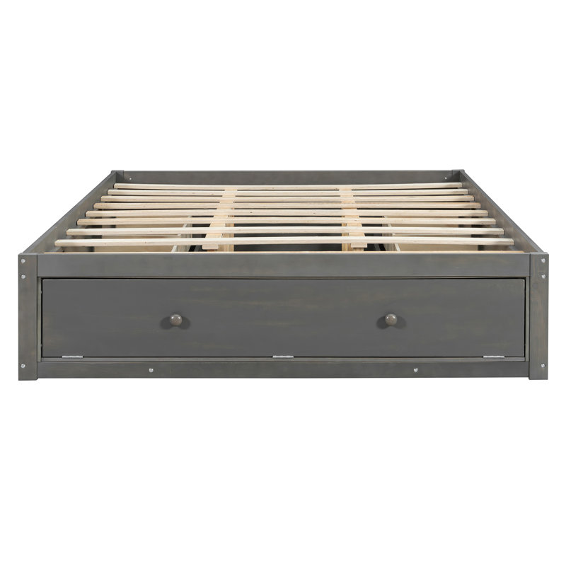Queen Size Platform Bed with 4 Drawers & Hydraulic Lift Footboard Storage, No Headboard, Modern Space-Saving, Gray, Gray