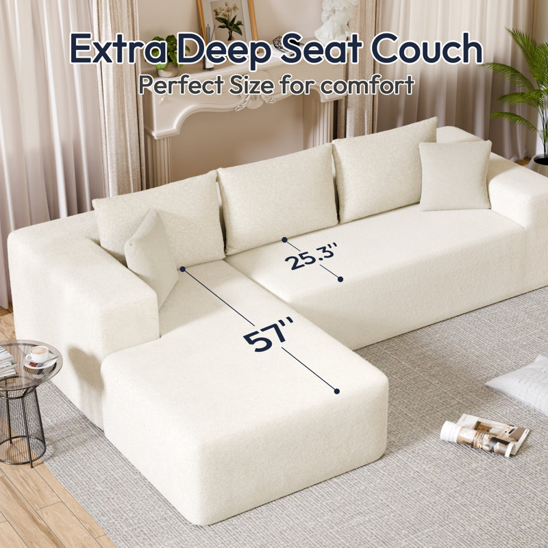 Compressed Chenille Chaise Skeletonless Sofa - No Assembly, High-Density Sponge, Space-Saving Design for Apartments & Living Rooms