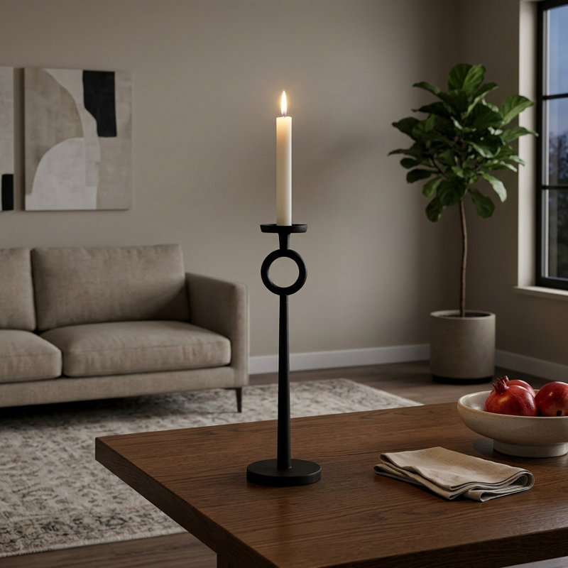 Porte-bougie simple en fer noir moderne, H 21 po x l 6 po x P 6 po, Noir
