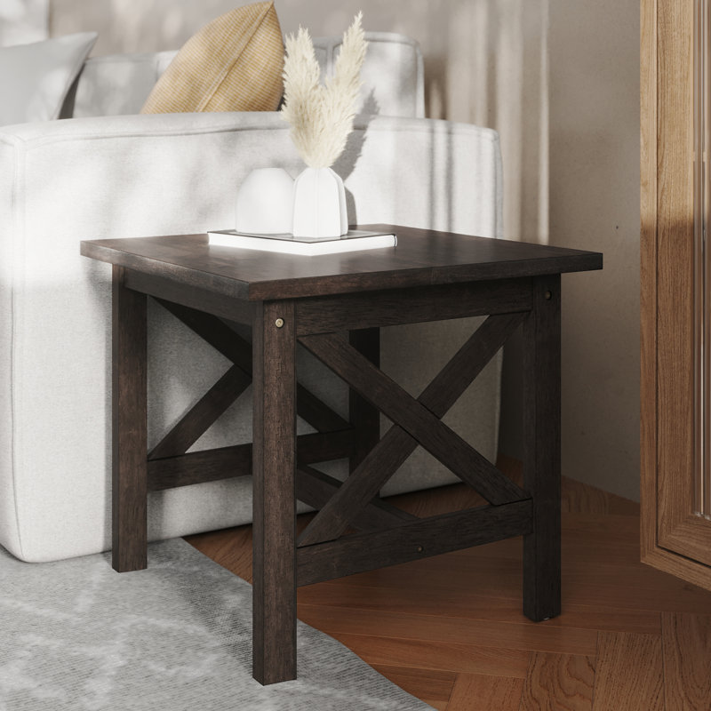 Cudahy Farmhouse Style Solid Wood End Table with Traditional Crisscross Accents, Gray, Gray