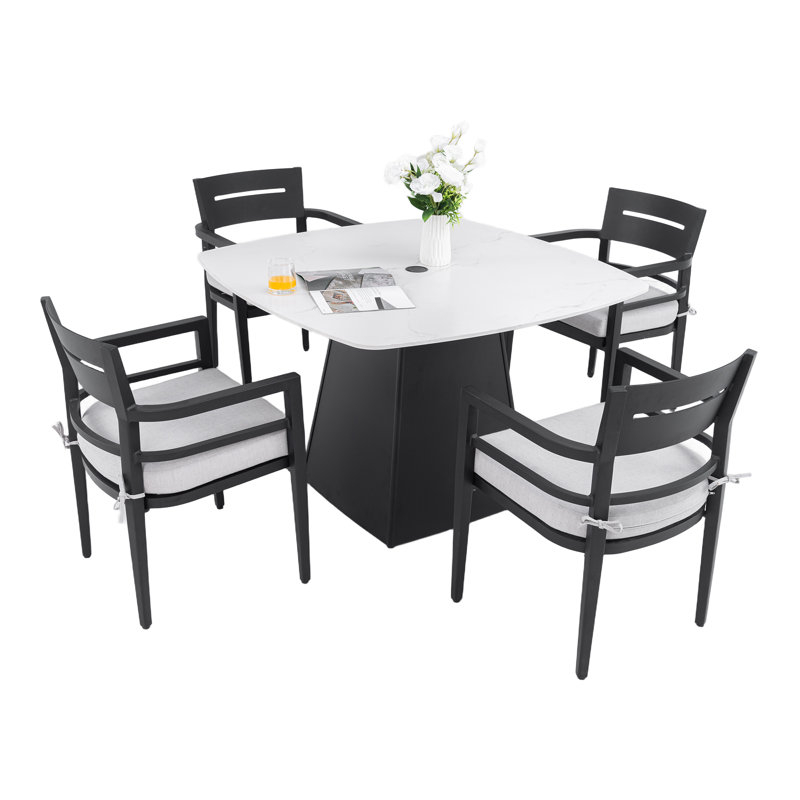 Ensemble de salle à manger à piédestal d'extérieur 5 pièces