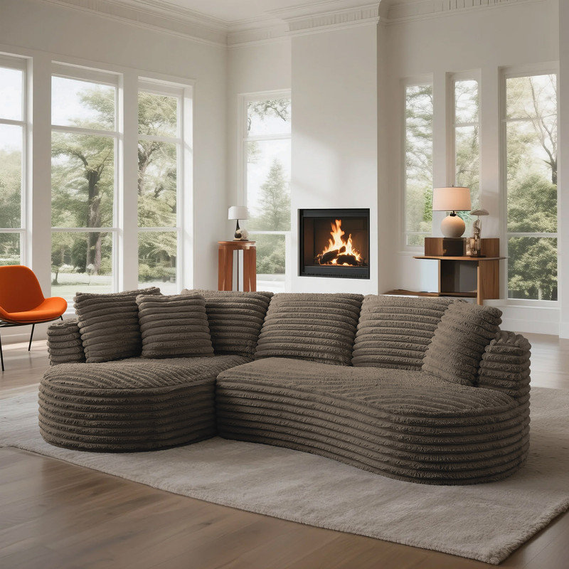 Boneless Modern Oversized Curved Modular L-Shaped Sectional Sofa, Left Hand Facing, Dark Brown Corduroy