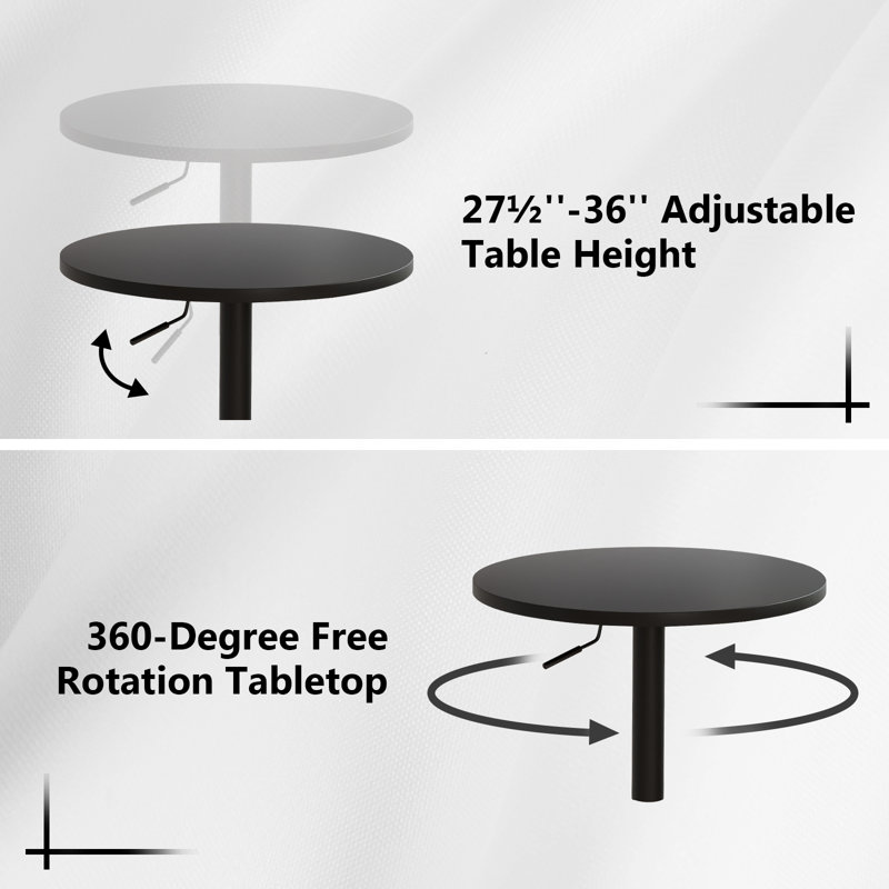 3 Piece Height-Adjustable Pub Table And Leathered Pedestal Bar Stool Dining Set, Beige