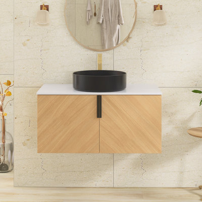 Meuble-lavabo mural simple 35,4 po avec dessus en pierre reconstituée
