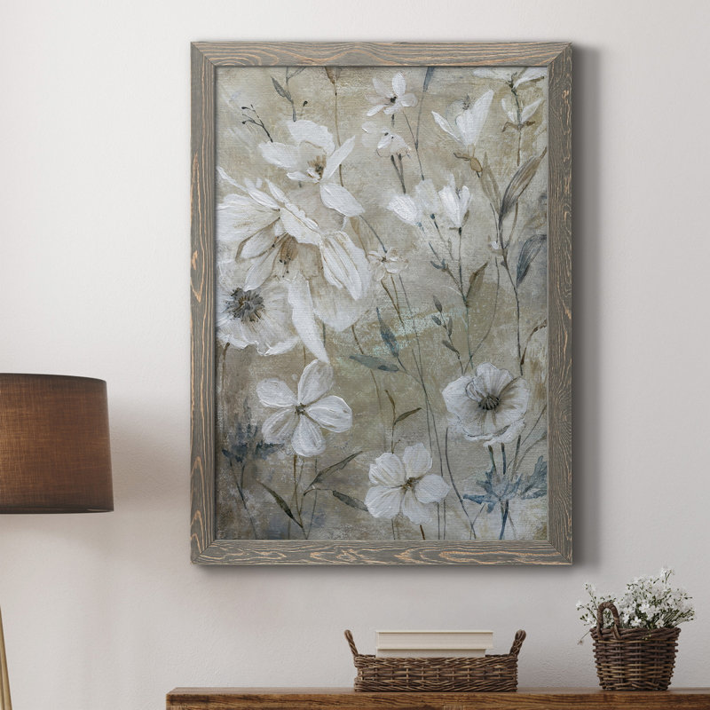Wildflower White - Toile encadrée de qualité supérieure - prête à être accrochée, H 24 po x l 18 po x P 1,5 po, Gris