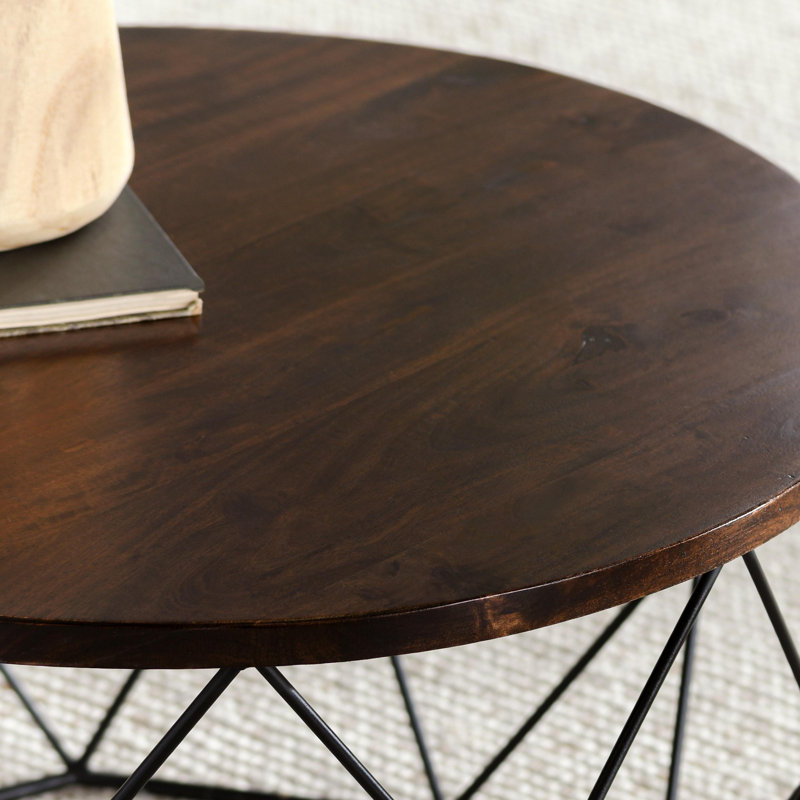 Dominik Solid Wood Top Single Coffee Table, Dark Brown