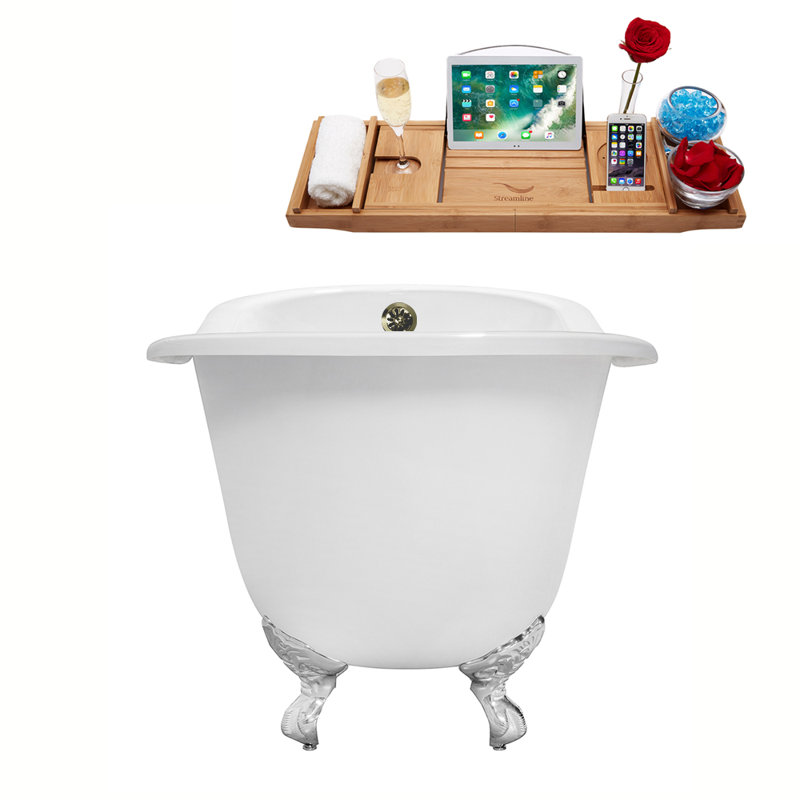 Baignoire de trempage sur pattes 61 "avec drain, pattes et plateau en bambou 61" Streamline, Chrome poli, Nickel brossé