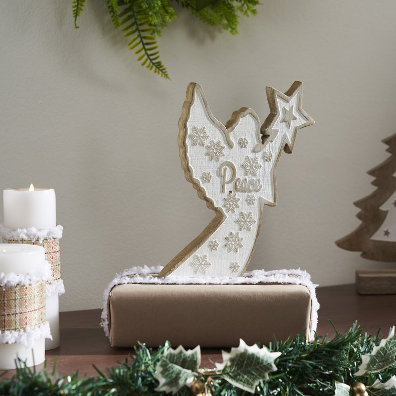 Ange en bois blanc délavé blanc 8 x 5,25 x 1