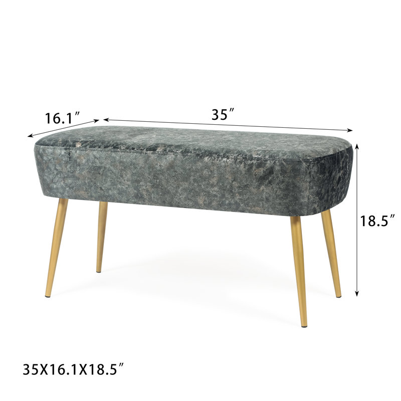 Collada Velvet Upholstered Bench, Dark Grey