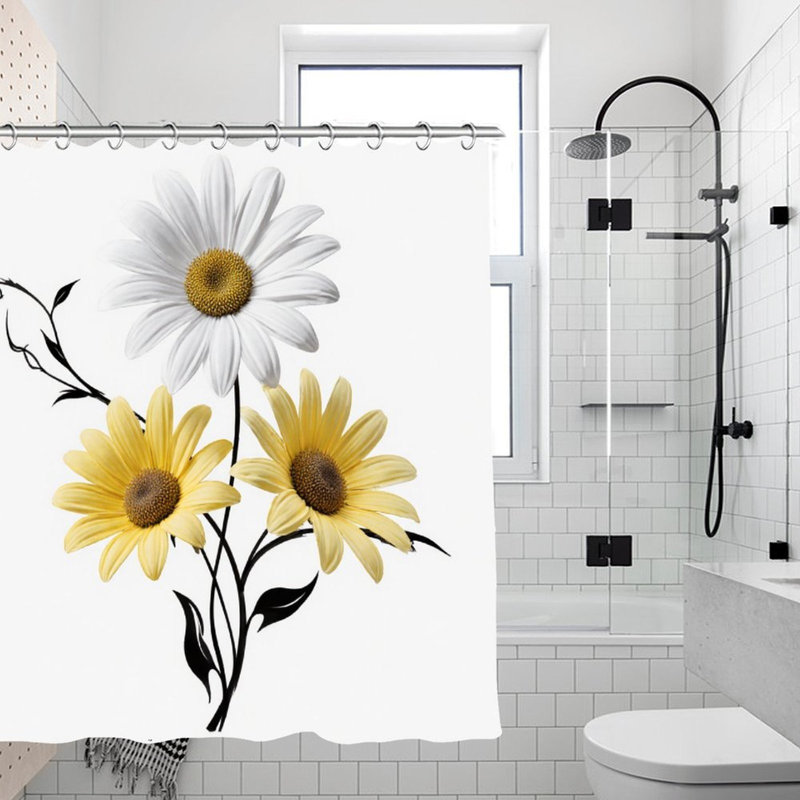 Rideaux de douche blancs et jaunes, 71 x 71