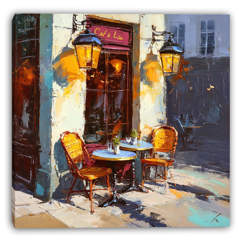 Art mural sur toile Sunlit Paris Cafe Terrace, H 20 po x l 20 po