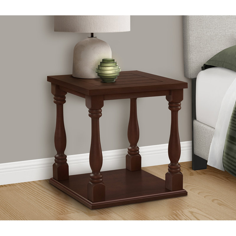 Table d'appoint, 2 niveaux, table de bout, table d'appoint, carré, table de chevet, chambre à coucher, lampe, placage brun, traditionnel