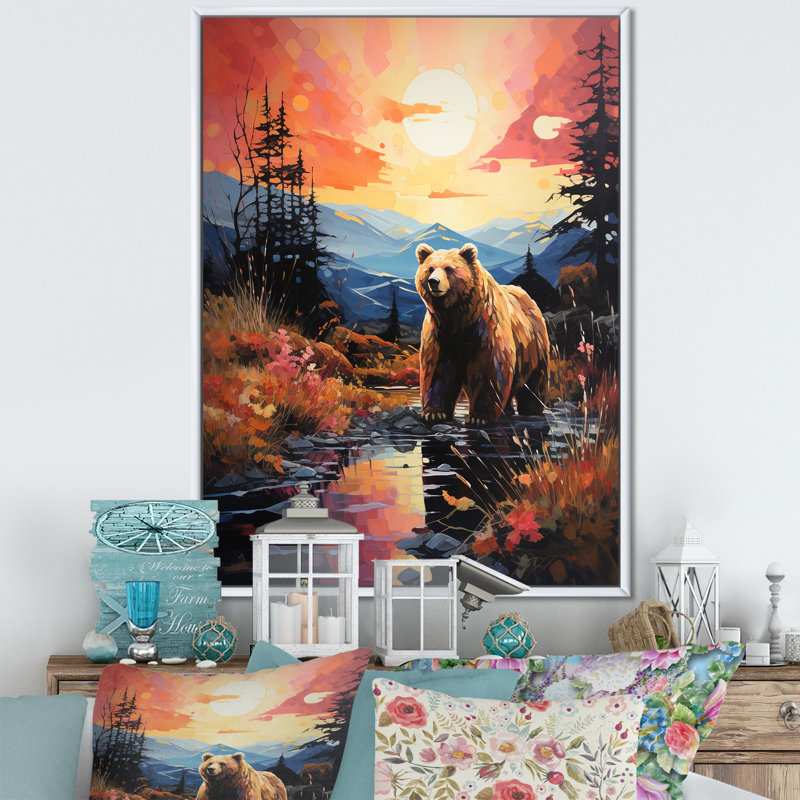 «A Grizzly Bear In A Dreamy Retreat», reproduction sur toile, Cadre flottant blanc, H 44 po x l 34 po x P 1,5 po