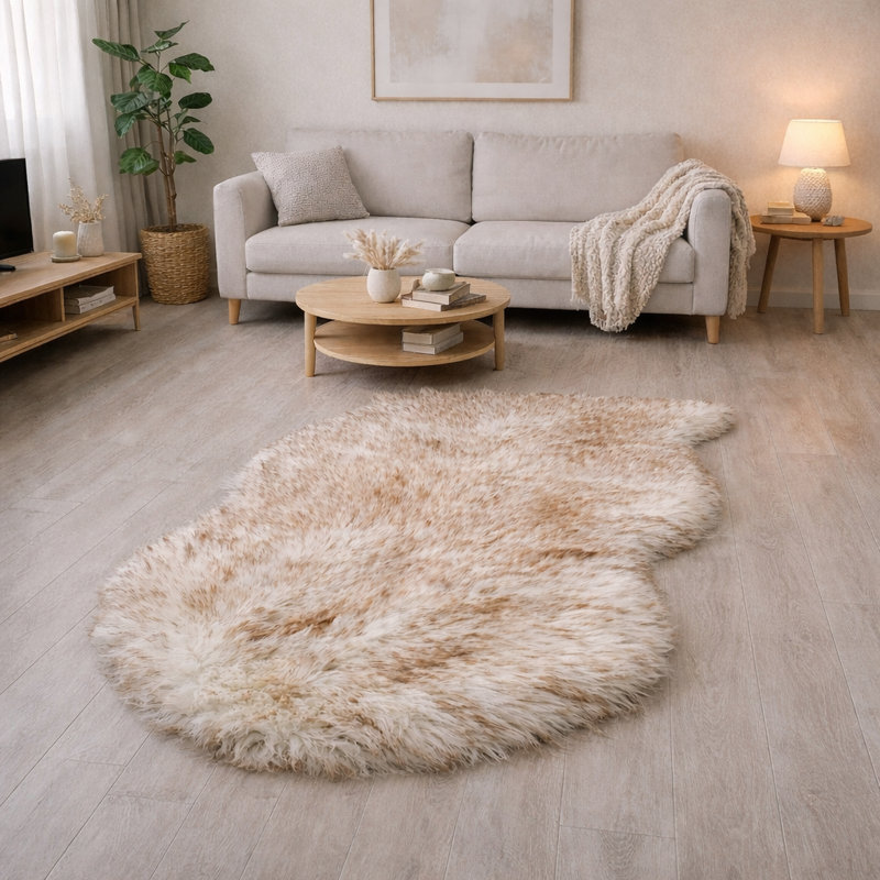 Oval Solid Colour Sheepskin 60cm X 110cm Area Rug, Brown