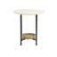 Table d'appoint ovale avec plateau supérieur blanc et tablette naturelle sur un piètement recouvert d'une structure métallique