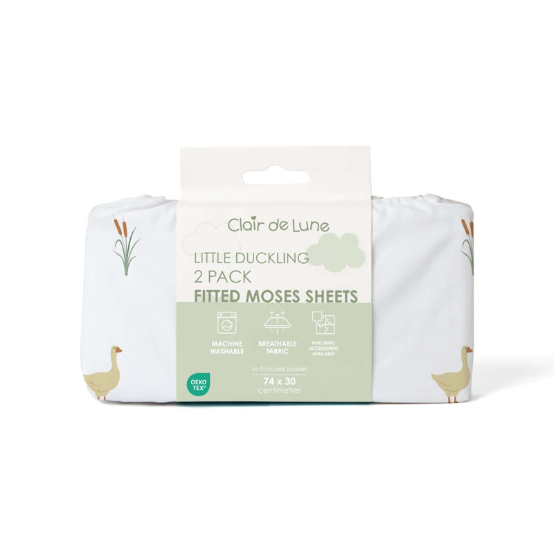 2 Pack Fitted Little Duckling Moses Basket Sheets - 74 x 30 cm