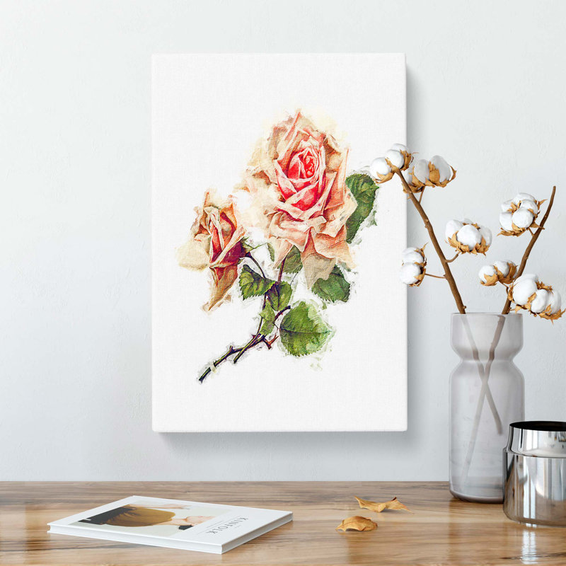 Pink Rose Illustration - Wrapped Canvas, 60cm H x 40cm W x 3cm D