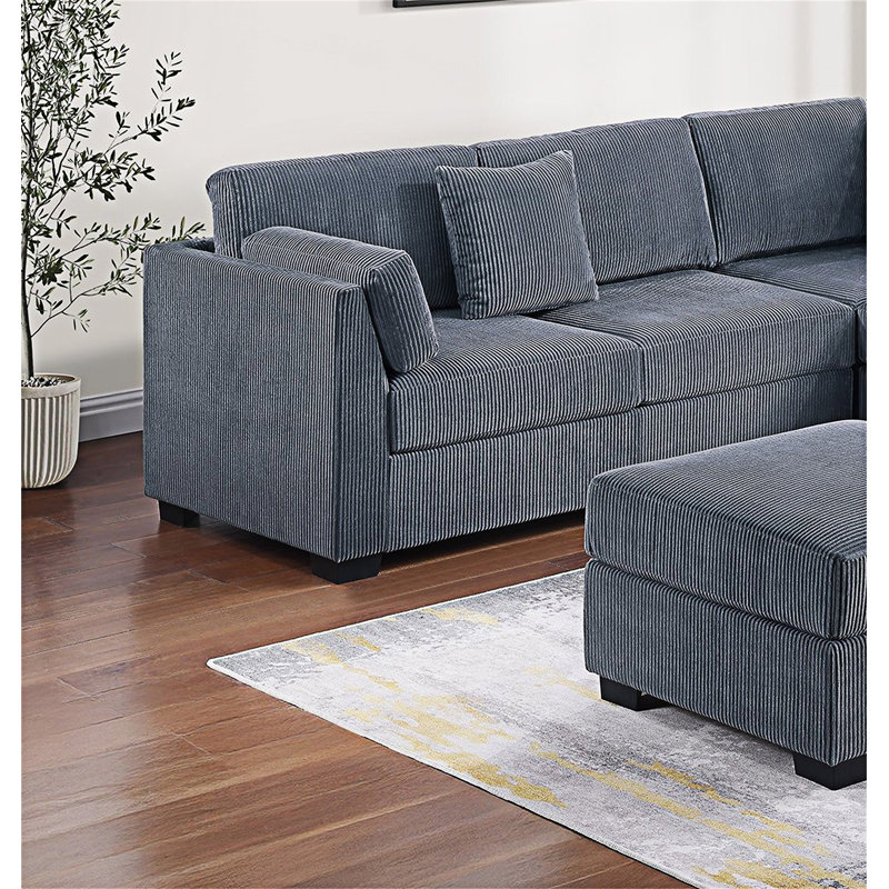 Canapé modulaire rembourré avec repose-pieds, Gris foncé