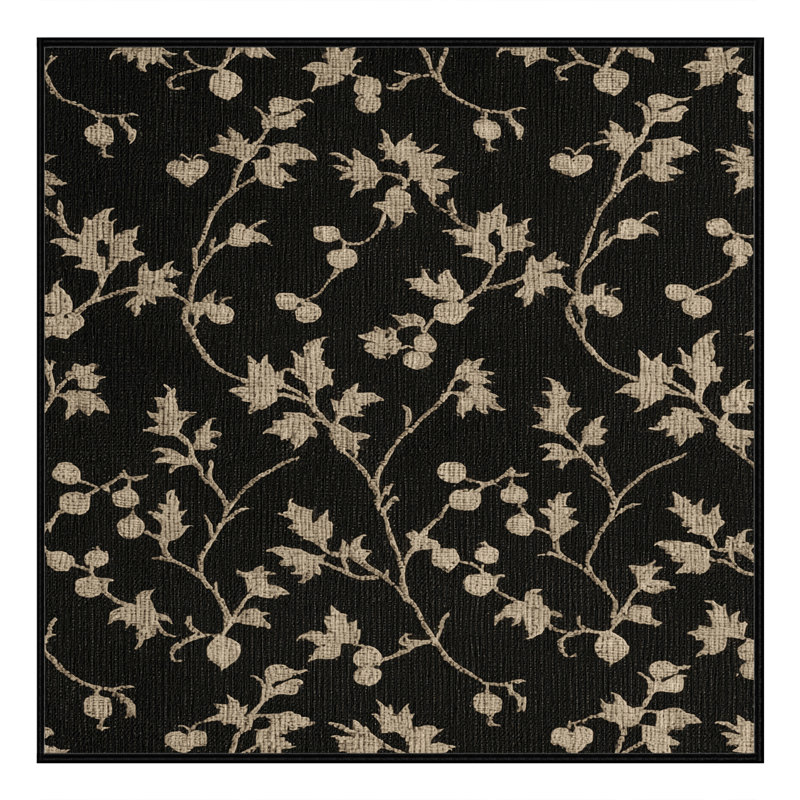 Washable Currant Black Fruits Area Rug, Square 7'