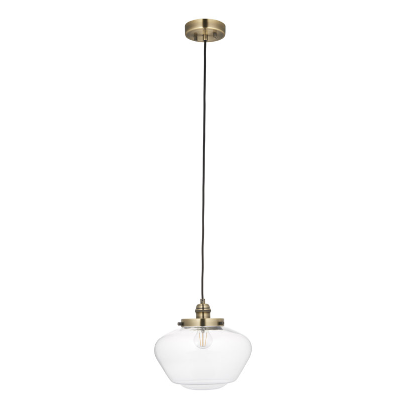 Choquette 1 - Light Schoolhouse Pendant, Antique Brass, Clear