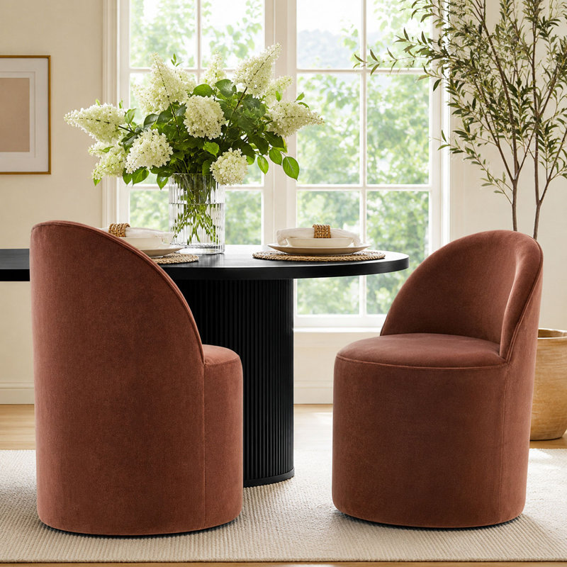 Chaise rembourrée entièrement assemblée en velours avec roulettes cachées (ensemble de 2), Rouille