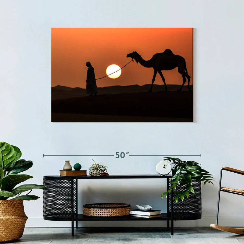 Silhouette d'homme et de chameau, H 30 po x l 45 po