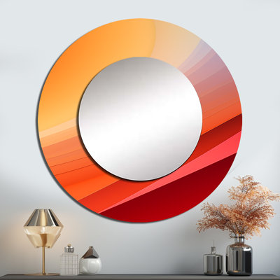 Orange Spectral Slice - Abstract Shapes Mirror, Modern Round Unique Wall Mirror, Printed Metal Art