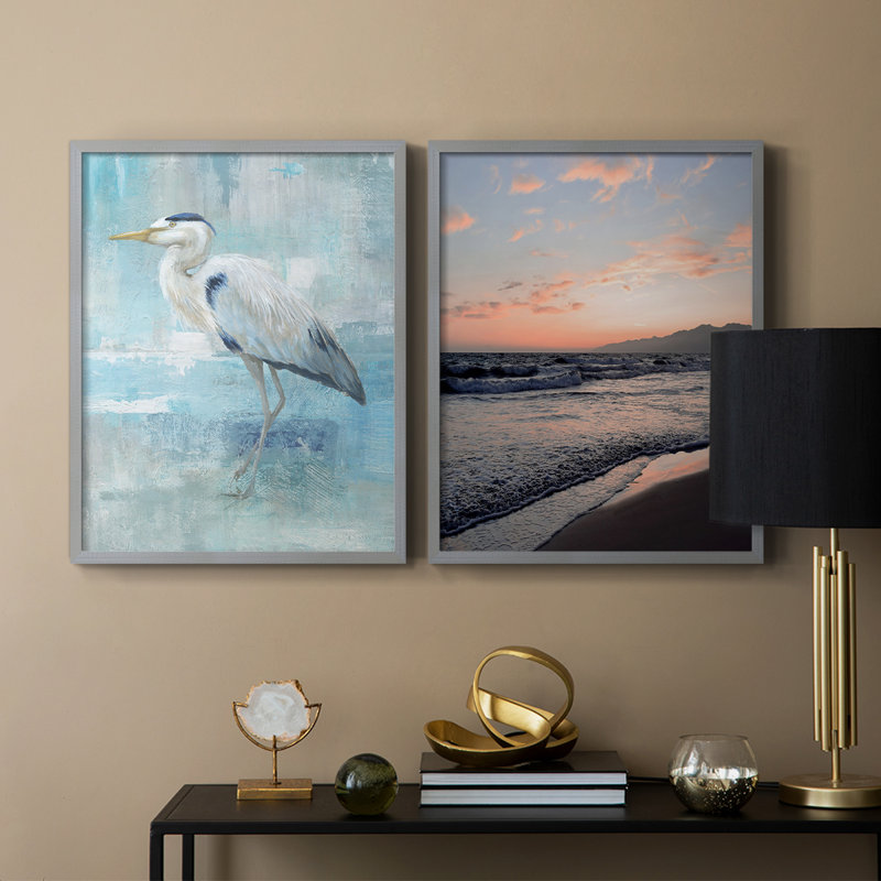 Blue Heron II - reproduction encadrée de qualité supérieure - prête à être accrochée - aucun clou requis - aucun clou requis