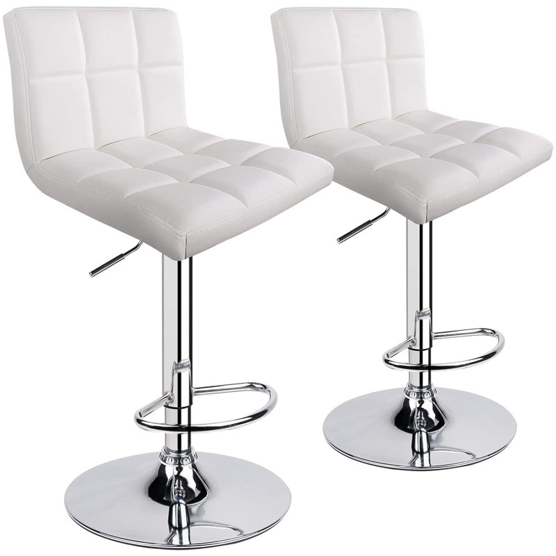 Ludmil Swivel Adjustable Height 32.5" Bar Stool, White