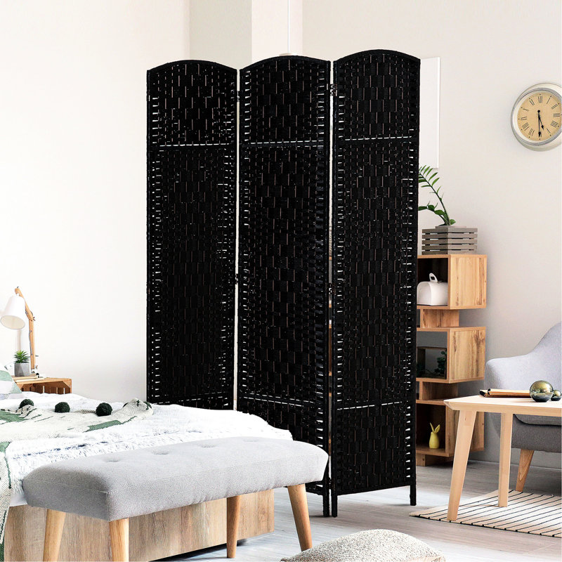 Écran d'intimité de 6 pi avec tissage - noir. Élégant pour. Conception artistique. 3 panneaux, charnière pratique, cloison de séparation pliable et portable. Facile à déplacer