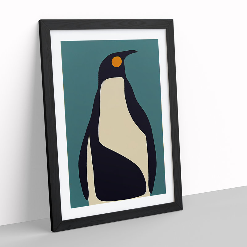 Penguin In Abstract No.3 - Wall Art, Black Framed Paper, White, 34cm H x 25cm W