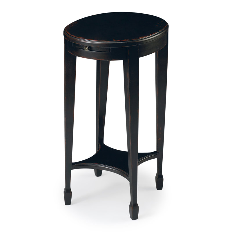  Arielle 12,5 po W Petite table d'appoint ronde en bois avec plateau coulissant et tablette inférieure ouverte, noir, Noir