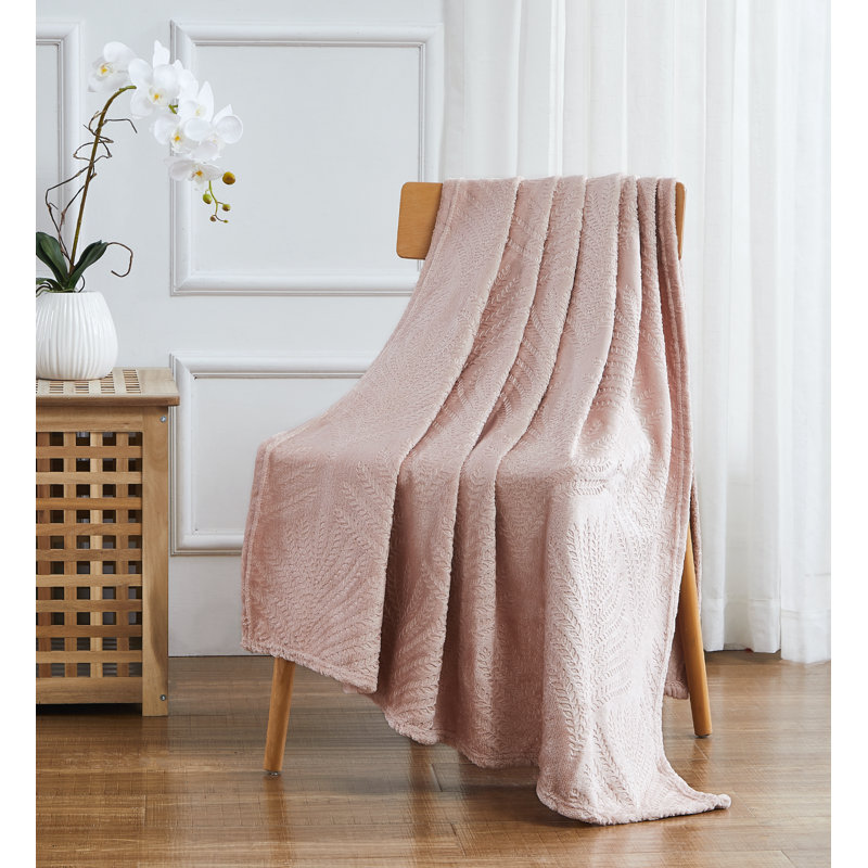  Jeté en molleton ultra doux et moelleux, Fougères rosées, 50 po x 60 po