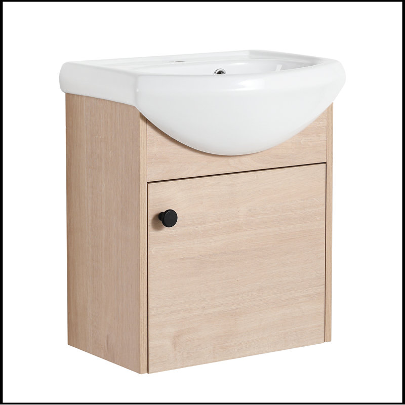 Petit meuble-lavabo de 18 pouces avec lavabo en céramique, meuble-lavabo mural flottant