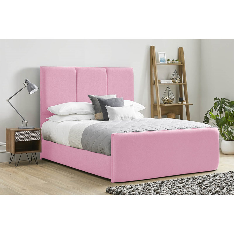 Ledley Kailua Upholstered Bed Frame - Plush Velvet with Headboard and Sprung Slats, Pink, Small Double (4')