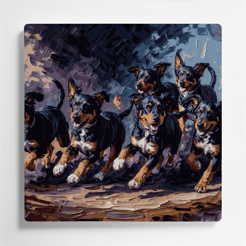 Chiens, art mural mauve en métal mauve, H 12 po x l 12 po