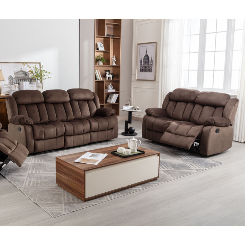 Ireneo Microfiber Manual Reclining Sofa and Chair Set, Brown